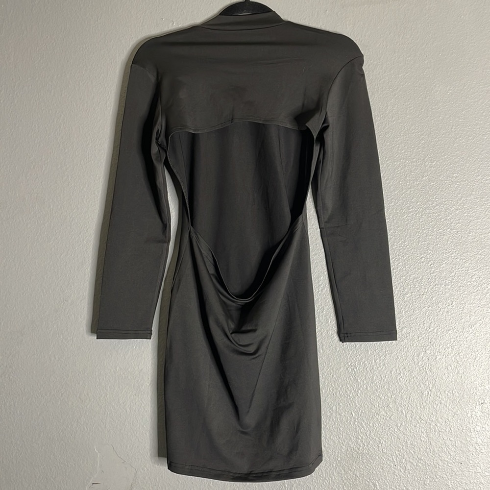 Open Back Long Sleeve Mock Neck Bodycon Mini Dress